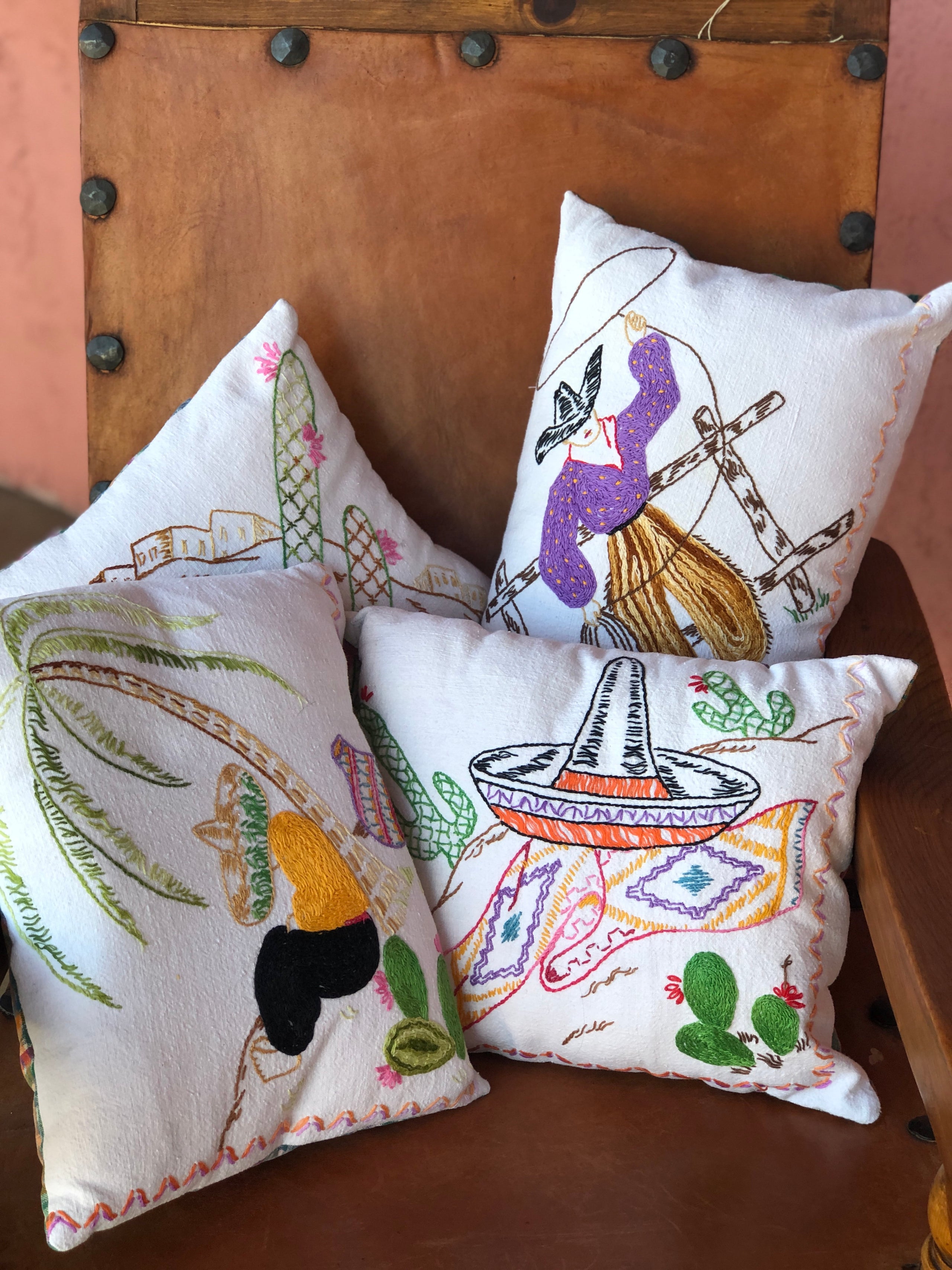 Vintage Embroidered Mexican Pillows